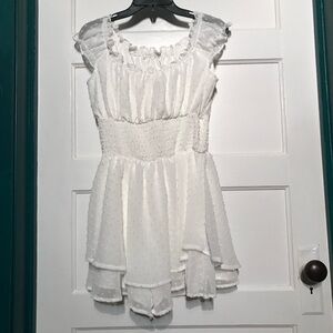 White Romper With Shorts Swiss Dots Stretchy Smocked Bodice Fairy Milkmaid